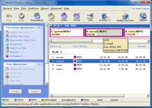 EASEUS Partition Master Home Edition - Select Partition
