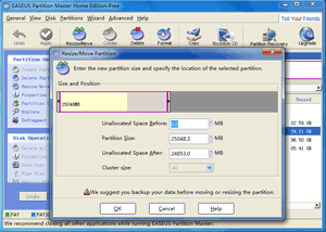 EASEUS Partition Master Home Edition - Partition Resized