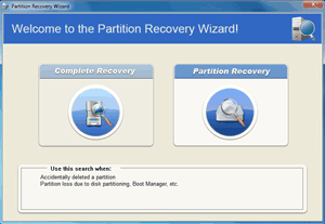 Partition Recovery Wizard main window