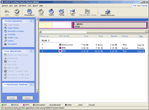 Server partition manager main window