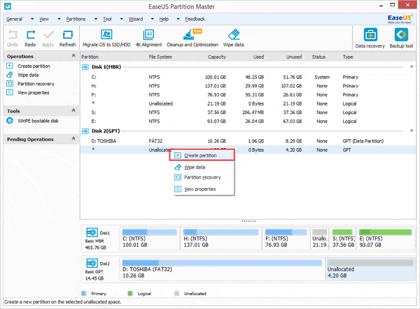 Create Partitions On Mbr And Gpt Disk Easeus Partition Master Manual Vrogue 2852