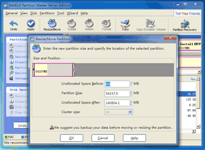 EASEUS Partition Master - Dialog Box