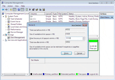 Shrink Windows 7 partition