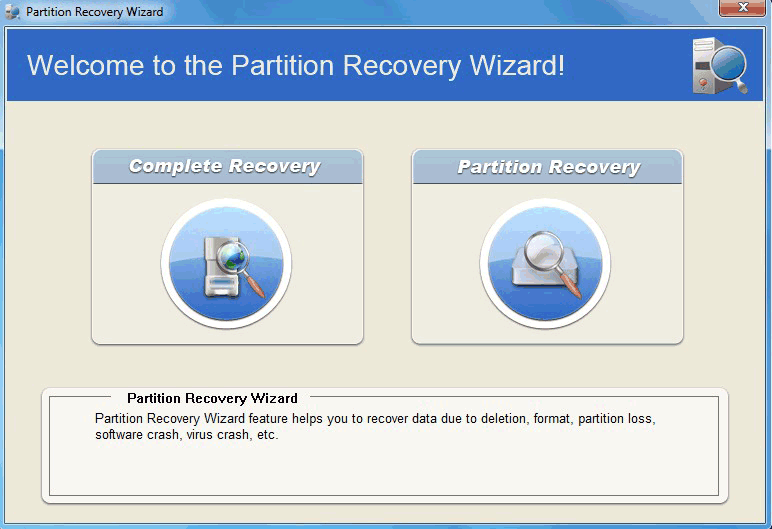 Partition Recovery Wizard Main Window