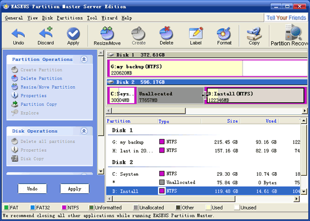 Drag the handle to the partition size you want